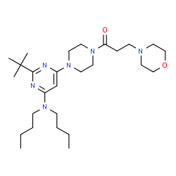 ChemSpider 2D Image | 1-{4-[6-(Dibutylamino)-2-(2-methyl-2-propanyl)-4-pyrimidinyl]-1-piperazinyl}-3-(4-morpholinyl)-1-propanone | C27H48N6O2