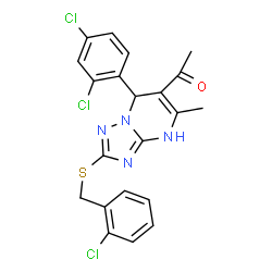 ChemSpider 2D Image | 1-{2-[(2-Chlorobenzyl)sulfanyl]-7-(2,4-dichlorophenyl)-5-methyl-1,7-dihydro[1,2,4]triazolo[1,5-a]pyrimidin-6-yl}ethanone | C21H17Cl3N4OS