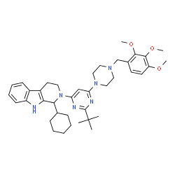 ChemSpider 2D Image | 1-Cyclohexyl-2-{2-(2-methyl-2-propanyl)-6-[4-(2,3,4-trimethoxybenzyl)-1-piperazinyl]-4-pyrimidinyl}-2,3,4,9-tetrahydro-1H-beta-carboline | C39H52N6O3