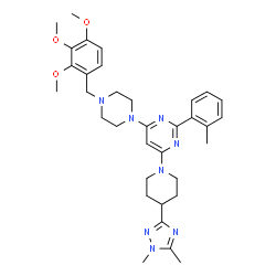 ChemSpider 2D Image | 4-[4-(1,5-Dimethyl-1H-1,2,4-triazol-3-yl)-1-piperidinyl]-2-(2-methylphenyl)-6-[4-(2,3,4-trimethoxybenzyl)-1-piperazinyl]pyrimidine | C34H44N8O3