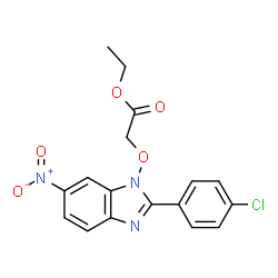 ChemSpider 2D Image | Ethyl {[2-(4-chlorophenyl)-6-nitro-1H-benzimidazol-1-yl]oxy}acetate | C17H14ClN3O5