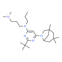ChemSpider 2D Image | N,N-Dimethyl-N'-[2-(2-methyl-2-propanyl)-6-(1,3,3-trimethyl-6-azabicyclo[3.2.1]oct-6-yl)-4-pyrimidinyl]-N'-propyl-1,3-propanediamine | C26H47N5