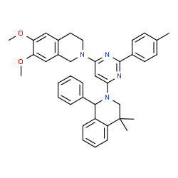 ChemSpider 2D Image | 2-[6-(6,7-Dimethoxy-3,4-dihydro-2(1H)-isoquinolinyl)-2-(4-methylphenyl)-4-pyrimidinyl]-4,4-dimethyl-1-phenyl-1,2,3,4-tetrahydroisoquinoline | C39H40N4O2