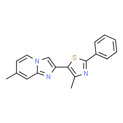 ChemSpider 2D Image | 7-Methyl-2-(4-methyl-2-phenyl-1,3-thiazol-5-yl)imidazo[1,2-a]pyridine | C18H15N3S