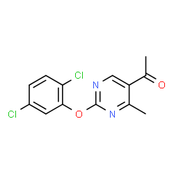 ChemSpider 2D Image | 1-[2-(2,5-Dichlorophenoxy)-4-methyl-5-pyrimidinyl]ethanone | C13H10Cl2N2O2