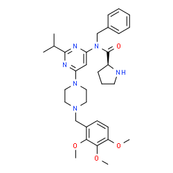 ChemSpider 2D Image | N-Benzyl-N-{2-isopropyl-6-[4-(2,3,4-trimethoxybenzyl)-1-piperazinyl]-4-pyrimidinyl}-L-prolinamide | C33H44N6O4