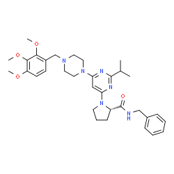 ChemSpider 2D Image | N-Benzyl-1-{2-isopropyl-6-[4-(2,3,4-trimethoxybenzyl)-1-piperazinyl]-4-pyrimidinyl}-L-prolinamide | C33H44N6O4