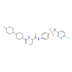 ChemSpider 2D Image | N-[1-({4-[(6-Chloro-3-pyridazinyl)sulfamoyl]phenyl}amino)-1-oxo-2-butanyl]-4-(4-methyl-1-piperazinyl)cyclohexanecarboxamide | C26H36ClN7O4S