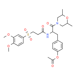 ChemSpider 2D Image | 4-[2-({3-[(3,4-Dimethoxyphenyl)sulfonyl]propanoyl}amino)-3-(2,6-dimethyl-4-morpholinyl)-3-oxopropyl]phenyl acetate | C28H36N2O9S
