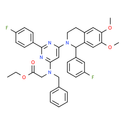 ChemSpider 2D Image | Ethyl N-benzyl-N-{2-(4-fluorophenyl)-6-[1-(3-fluorophenyl)-6,7-dimethoxy-3,4-dihydro-2(1H)-isoquinolinyl]-4-pyrimidinyl}glycinate | C38H36F2N4O4