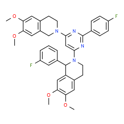 ChemSpider 2D Image | 2-[6-(6,7-Dimethoxy-3,4-dihydro-2(1H)-isoquinolinyl)-2-(4-fluorophenyl)-4-pyrimidinyl]-1-(3-fluorophenyl)-6,7-dimethoxy-1,2,3,4-tetrahydroisoquinoline | C38H36F2N4O4