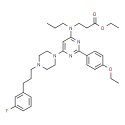 ChemSpider 2D Image | Ethyl N-[2-(4-ethoxyphenyl)-6-{4-[3-(3-fluorophenyl)propyl]-1-piperazinyl}-4-pyrimidinyl]-N-propyl-beta-alaninate | C33H44FN5O3