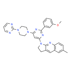 ChemSpider 2D Image | 1-{2-(3-Methoxyphenyl)-6-[4-(2-pyrimidinyl)-1-piperazinyl]-4-pyrimidinyl}-6-methyl-2,3-dihydro-1H-pyrrolo[2,3-b]quinoline | C31H30N8O