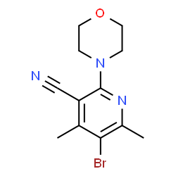 ChemSpider 2D Image | 5-Bromo-4,6-dimethyl-2-(4-morpholinyl)nicotinonitrile | C12H14BrN3O