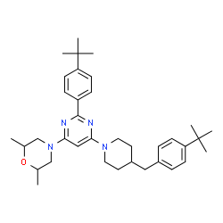 ChemSpider 2D Image | 2,6-Dimethyl-4-(6-{4-[4-(2-methyl-2-propanyl)benzyl]-1-piperidinyl}-2-[4-(2-methyl-2-propanyl)phenyl]-4-pyrimidinyl)morpholine | C36H50N4O