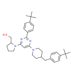 ChemSpider 2D Image | [1-(6-{4-[4-(2-Methyl-2-propanyl)benzyl]-1-piperidinyl}-2-[4-(2-methyl-2-propanyl)phenyl]-4-pyrimidinyl)-2-pyrrolidinyl]methanol | C35H48N4O