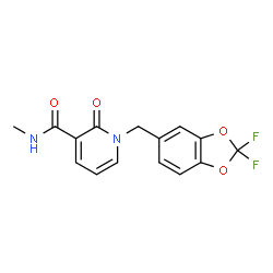 ChemSpider 2D Image | 1-[(2,2-Difluoro-1,3-benzodioxol-5-yl)methyl]-N-methyl-2-oxo-1,2-dihydro-3-pyridinecarboxamide | C15H12F2N2O4