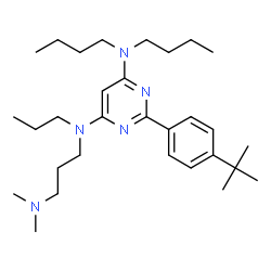 ChemSpider 2D Image | N,N-Dibutyl-N'-[3-(dimethylamino)propyl]-2-[4-(2-methyl-2-propanyl)phenyl]-N'-propyl-4,6-pyrimidinediamine | C30H51N5