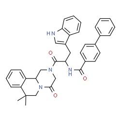 ChemSpider 2D Image | N-[1-(7,7-Dimethyl-4-oxo-1,3,4,6,7,11b-hexahydro-2H-pyrazino[2,1-a]isoquinolin-2-yl)-3-(1H-indol-3-yl)-1-oxo-2-propanyl]-4-biphenylcarboxamide | C38H36N4O3