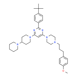 ChemSpider 2D Image | 1'-(6-{4-[3-(4-Methoxyphenyl)propyl]-1-piperazinyl}-2-[4-(2-methyl-2-propanyl)phenyl]-4-pyrimidinyl)-1,4'-bipiperidine | C38H54N6O