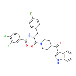 ChemSpider 2D Image | 3,4-Dichloro-N-{3-(4-fluorophenyl)-1-[4-(1H-indol-3-ylcarbonyl)-1-piperidinyl]-1-oxo-2-propanyl}benzamide | C30H26Cl2FN3O3