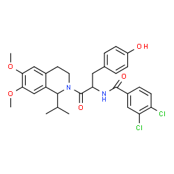 ChemSpider 2D Image | 3,4-Dichloro-N-[3-(4-hydroxyphenyl)-1-(1-isopropyl-6,7-dimethoxy-3,4-dihydro-2(1H)-isoquinolinyl)-1-oxo-2-propanyl]benzamide | C30H32Cl2N2O5