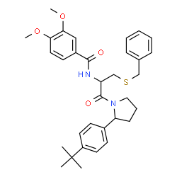 ChemSpider 2D Image | N-[3-(Benzylsulfanyl)-1-{2-[4-(2-methyl-2-propanyl)phenyl]-1-pyrrolidinyl}-1-oxo-2-propanyl]-3,4-dimethoxybenzamide | C33H40N2O4S