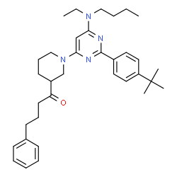 ChemSpider 2D Image | 1-(1-{6-[Butyl(ethyl)amino]-2-[4-(2-methyl-2-propanyl)phenyl]-4-pyrimidinyl}-3-piperidinyl)-4-phenyl-1-butanone | C35H48N4O