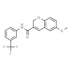 ChemSpider 2D Image | 6-Methoxy-N-[3-(trifluoromethyl)phenyl]-2H-chromene-3-carboxamide | C18H14F3NO3