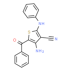 ChemSpider 2D Image | 4-Amino-2-anilino-5-benzoyl-3-thiophenecarbonitrile | C18H13N3OS