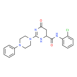 ChemSpider 2D Image | N-(2-Chlorophenyl)-6-oxo-2-(4-phenyl-1-piperazinyl)-1,4,5,6-tetrahydro-4-pyrimidinecarboxamide | C21H22ClN5O2