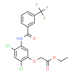 ChemSpider 2D Image | Ethyl (2,4-dichloro-5-{[3-(trifluoromethyl)benzoyl]amino}phenoxy)acetate | C18H14Cl2F3NO4