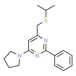 ChemSpider 2D Image | 4-[(Isopropylsulfanyl)methyl]-2-phenyl-6-(1-pyrrolidinyl)pyrimidine | C18H23N3S