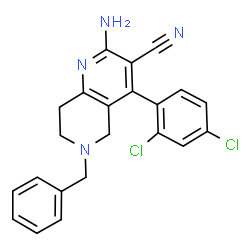 ChemSpider 2D Image | 2-Amino-6-benzyl-4-(2,4-dichlorophenyl)-5,6,7,8-tetrahydro-1,6-naphthyridine-3-carbonitrile | C22H18Cl2N4