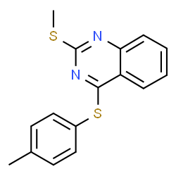 ChemSpider 2D Image | 4-[(4-Methylphenyl)sulfanyl]-2-(methylsulfanyl)quinazoline | C16H14N2S2