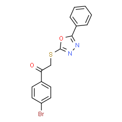 ChemSpider 2D Image | 1-(4-Bromophenyl)-2-[(5-phenyl-1,3,4-oxadiazol-2-yl)sulfanyl]ethanone | C16H11BrN2O2S