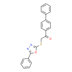 ChemSpider 2D Image | 1-(4-Biphenylyl)-2-[(5-phenyl-1,3,4-oxadiazol-2-yl)sulfanyl]ethanone | C22H16N2O2S