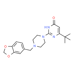 ChemSpider 2D Image | 2-[4-(1,3-Benzodioxol-5-ylmethyl)-1-piperazinyl]-6-(2-methyl-2-propanyl)-4(1H)-pyrimidinone | C20H26N4O3