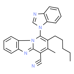 ChemSpider 2D Image | 1-(1H-Benzimidazol-1-yl)-3-methyl-2-pentylpyrido[1,2-a]benzimidazole-4-carbonitrile | C25H23N5