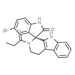 ChemSpider 2D Image | 5'-Bromo-2-propionyl-2,3,4,9-tetrahydrospiro[beta-carboline-1,3'-indol]-2'(1'H)-one | C21H18BrN3O2