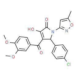 ChemSpider 2D Image | 5-(4-Chlorophenyl)-4-(3,4-dimethoxybenzoyl)-3-hydroxy-1-(5-methyl-1,2-oxazol-3-yl)-1,5-dihydro-2H-pyrrol-2-one | C23H19ClN2O6
