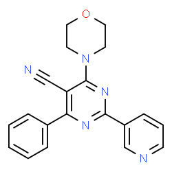 ChemSpider 2D Image | 4-(4-Morpholinyl)-6-phenyl-2-(3-pyridinyl)-5-pyrimidinecarbonitrile | C20H17N5O