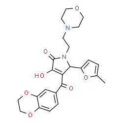 ChemSpider 2D Image | 4-(2,3-Dihydro-1,4-benzodioxin-6-ylcarbonyl)-3-hydroxy-5-(5-methyl-2-furyl)-1-[2-(4-morpholinyl)ethyl]-1,5-dihydro-2H-pyrrol-2-one | C24H26N2O7
