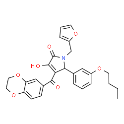 ChemSpider 2D Image | 5-(3-Butoxyphenyl)-4-(2,3-dihydro-1,4-benzodioxin-6-ylcarbonyl)-1-(2-furylmethyl)-3-hydroxy-1,5-dihydro-2H-pyrrol-2-one | C28H27NO7