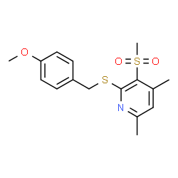 ChemSpider 2D Image | 2-[(4-Methoxybenzyl)sulfanyl]-4,6-dimethyl-3-(methylsulfonyl)pyridine | C16H19NO3S2