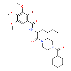 ChemSpider 2D Image | 2-Bromo-N-{1-[4-(cyclohexylcarbonyl)-1-piperazinyl]-1-oxo-2-hexanyl}-3,4,5-trimethoxybenzamide | C27H40BrN3O6