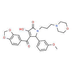ChemSpider 2D Image | 4-(1,3-Benzodioxol-5-ylcarbonyl)-3-hydroxy-5-(3-methoxyphenyl)-1-[3-(4-morpholinyl)propyl]-1,5-dihydro-2H-pyrrol-2-one | C26H28N2O7