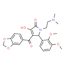 ChemSpider 2D Image | 4-(1,3-Benzodioxol-5-ylcarbonyl)-5-(2,3-dimethoxyphenyl)-1-[2-(dimethylamino)ethyl]-3-hydroxy-1,5-dihydro-2H-pyrrol-2-one | C24H26N2O7