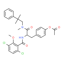 ChemSpider 2D Image | 4-{2-[(3,6-Dichloro-2-methoxybenzoyl)amino]-3-[methyl(2-methyl-2-phenylpropyl)amino]-3-oxopropyl}phenyl acetate | C30H32Cl2N2O5