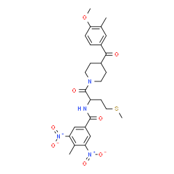 ChemSpider 2D Image | N-{1-[4-(4-Methoxy-3-methylbenzoyl)-1-piperidinyl]-4-(methylsulfanyl)-1-oxo-2-butanyl}-4-methyl-3,5-dinitrobenzamide | C27H32N4O8S
